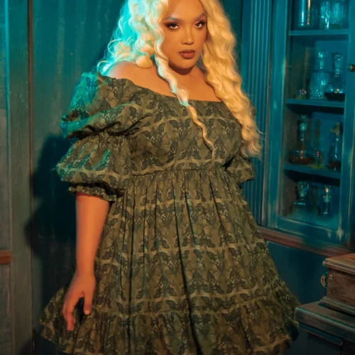 CRIMSON PEAK™ Allerdale Moth Wallpaper Babydoll Dress In Olive