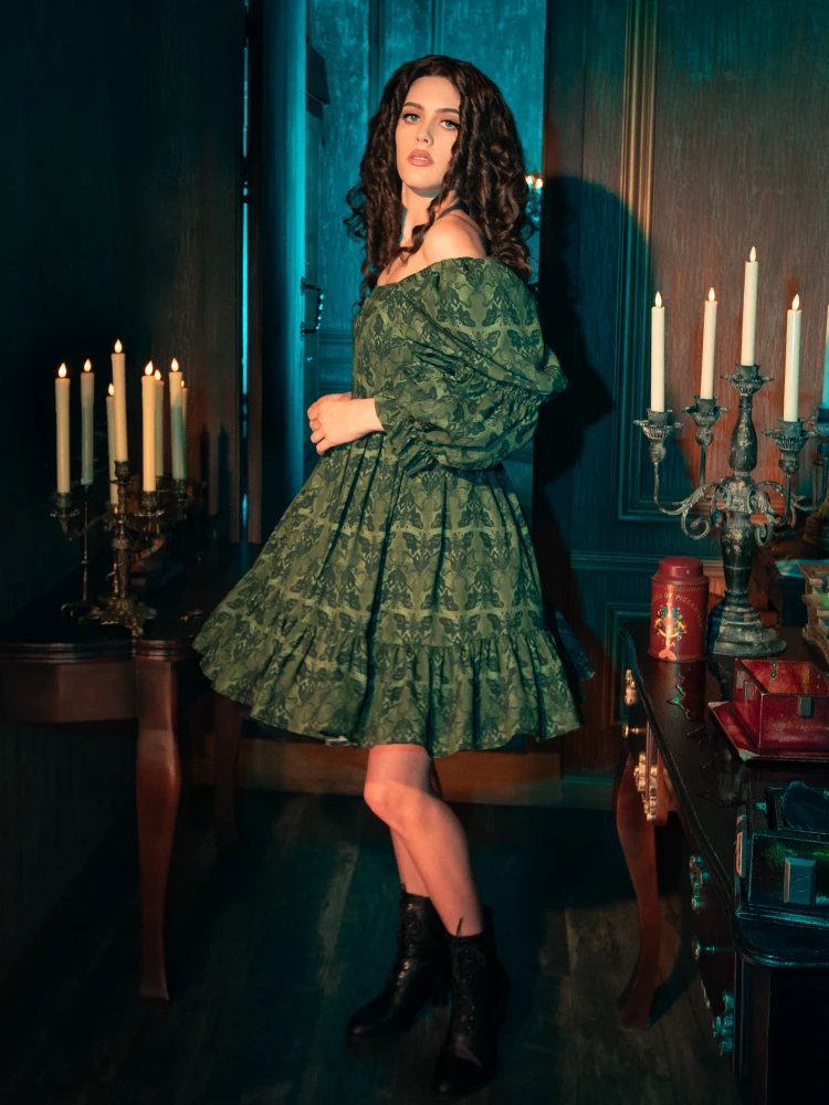 CRIMSON PEAK™ Allerdale Moth Wallpaper Babydoll Dress In Olive 13 CRIMSON PEAK™ Allerdale Moth Wallpaper Babydoll Dress In Olive - Image 11