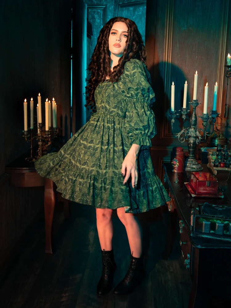 CRIMSON PEAK™ Allerdale Moth Wallpaper Babydoll Dress In Olive 10 CRIMSON PEAK™ Allerdale Moth Wallpaper Babydoll Dress In Olive - Image 8