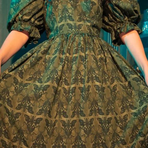 CRIMSON PEAK™ Allerdale Moth Wallpaper Midi Dress In Olive -Elegant Ladies Wear Allerdale Midi Dress 14