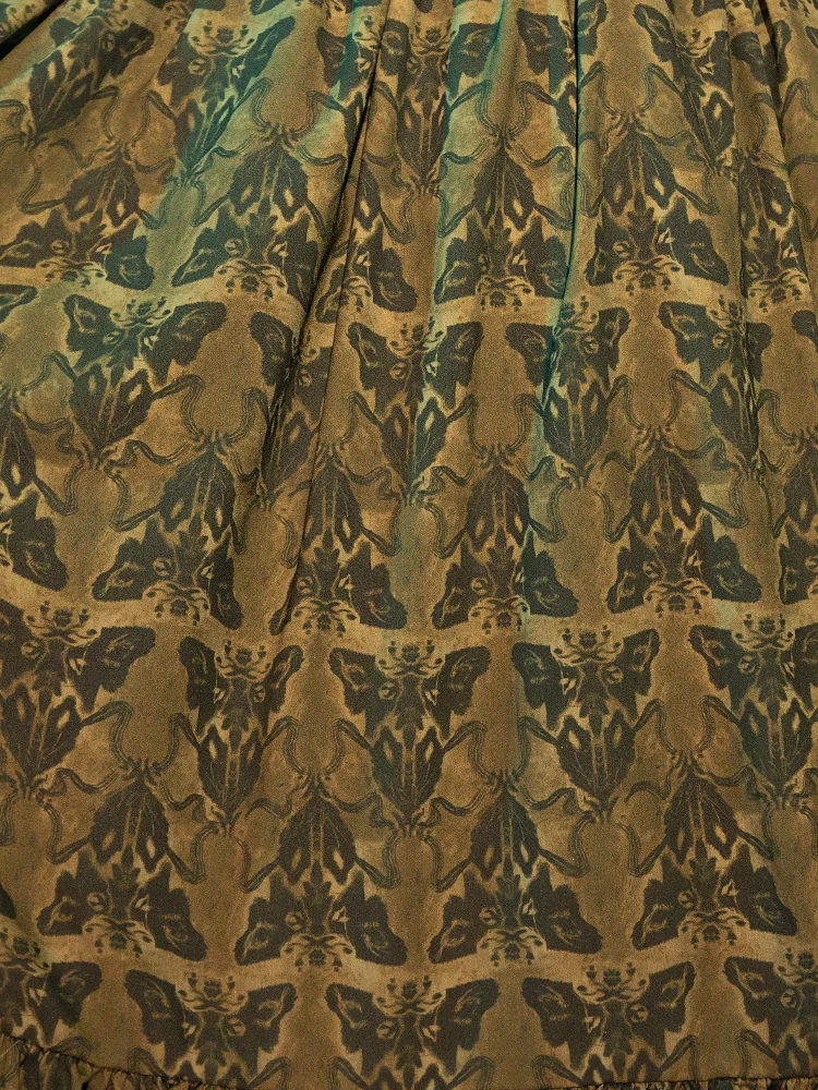 CRIMSON PEAK™ Allerdale Moth Wallpaper Babydoll Dress In Olive 4 CRIMSON PEAK™ Allerdale Moth Wallpaper Babydoll Dress In Olive - Image 2
