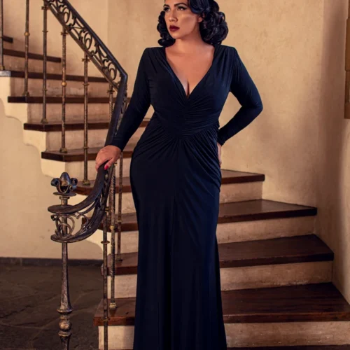 Art Deco Ruched Gown In Black -Elegant Ladies Wear Art Deco Black 3