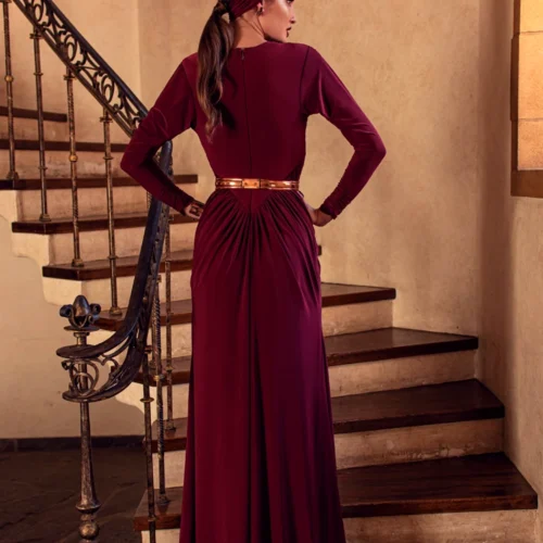 Art Deco Ruched Gown In Crimson -Elegant Ladies Wear Art Deco Crimson 1