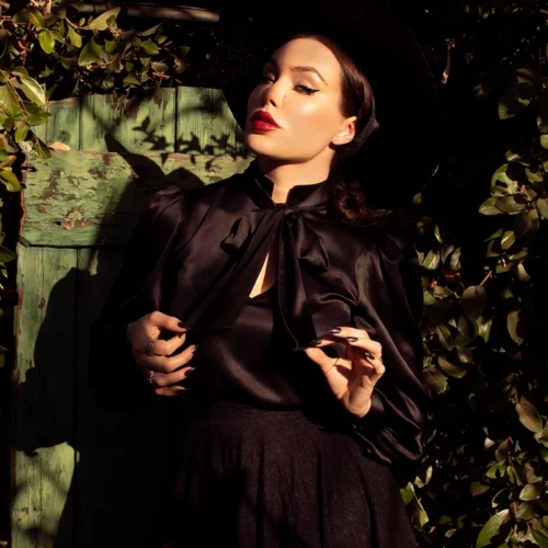 Victorian Blouse In Black -Elegant Ladies Wear BLACK SILK 2