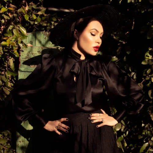 Victorian Blouse In Black -Elegant Ladies Wear BLACK SILK 4