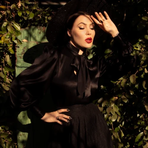 Victorian Blouse In Black -Elegant Ladies Wear BLACK SILK 6