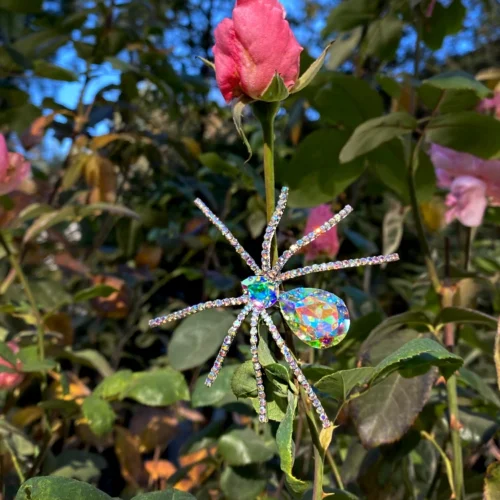 FINAL SALE - Spider Baby Rhinestone Spider Brooch - AURORA BOREALIS -Elegant Ladies Wear Baby Spider 1