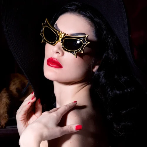 Vampira® Bat Glasses In Gold/Black By La Femme En Noir