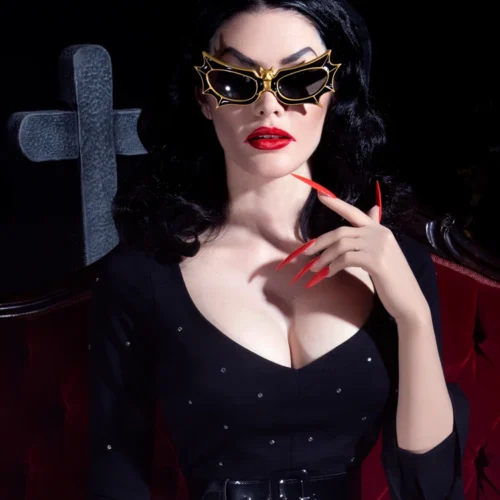 Vampira® Bat Glasses In Gold/Black By La Femme En Noir -Elegant Ladies Wear Bat Glasses Gold 5