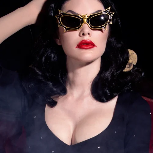 Vampira® Bat Glasses In Gold/Black By La Femme En Noir -Elegant Ladies Wear Bat glasses gold 2