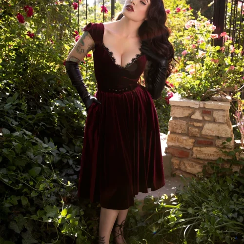 Baudelaire Swing Dress In Oxblood -Elegant Ladies Wear Baudelaire Oxblood Swing 3