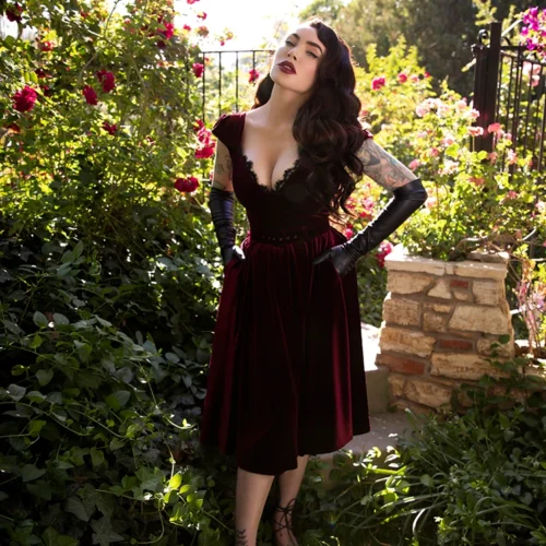 Baudelaire Swing Dress In Oxblood -Elegant Ladies Wear Baudelaire Oxblood Swing 4