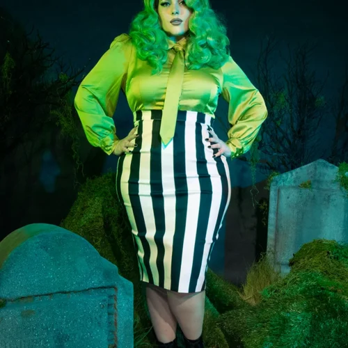 Bowie Blouse W/Matching Tie In Lime Charmeuse