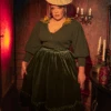 FINAL SALE - Victorian Velvet Bustle Skirt In Olive