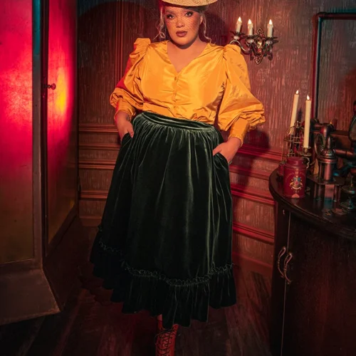 FINAL SALE - Victorian Velvet Bustle Skirt In Olive -Elegant Ladies Wear Bustle Skirt Olive 3 edb25e8a fb10 4f49 aa83 0724f8a8f610