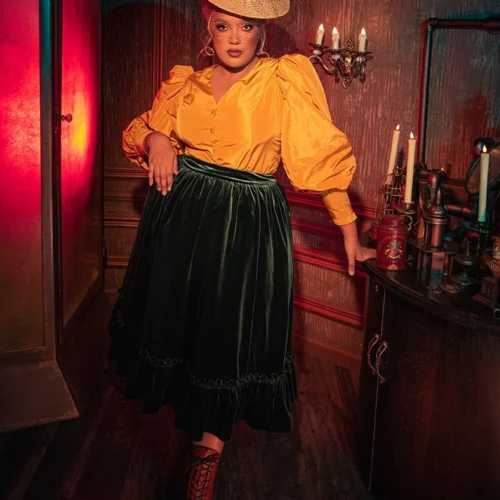 FINAL SALE - Victorian Velvet Bustle Skirt In Olive -Elegant Ladies Wear Bustle Skirt Olive 4 10173cf2 516b 40d1 a27a 36a1ffb48c88