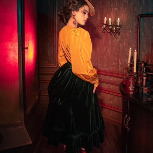 FINAL SALE - Victorian Velvet Bustle Skirt In Olive -Elegant Ladies Wear Bustle Skirt Olive 5 ebde2b0e 0a94 4894 9e7c 29013457d18b