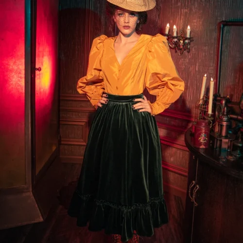 FINAL SALE - Victorian Velvet Bustle Skirt In Olive -Elegant Ladies Wear Bustle Skirt Olive 7 f6f20c0f fd52 47ff 9691 a7c97dcf8bb5