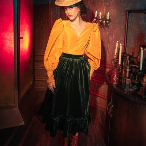 FINAL SALE - Victorian Velvet Bustle Skirt In Olive -Elegant Ladies Wear Bustle Skirt Olive 8 dfc0e1c0 07ee 44b7 9e66 cf456dc857b5