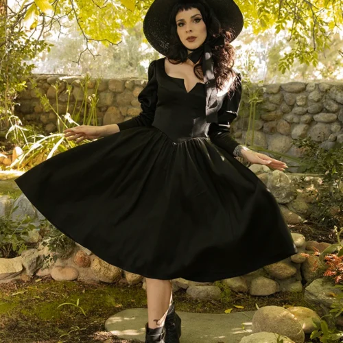 Cottage Witch Dress In Japanese Black Satin -Elegant Ladies Wear Cottage Witch Dress 11