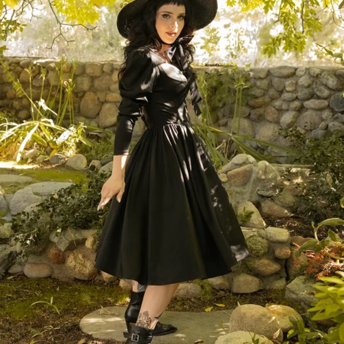 Cottage Witch Dress In Japanese Black Satin -Elegant Ladies Wear Cottage Witch Dress 14