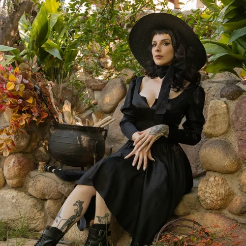 Cottage Witch Dress In Japanese Black Satin -Elegant Ladies Wear Cottage Witch Dress 2