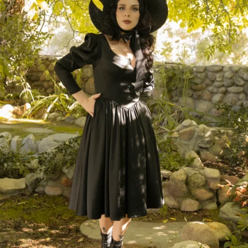 Cottage Witch Dress In Japanese Black Satin -Elegant Ladies Wear Cottage Witch Dress 6