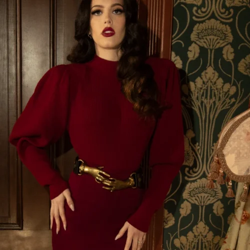 Victorian Cycling Pullover Sweater In Crimson -Elegant Ladies Wear Crimson Bicylce Sweater 17