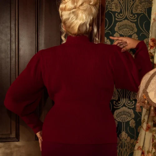 Victorian Cycling Pullover Sweater In Crimson -Elegant Ladies Wear Crimson Bicylce Sweater 4