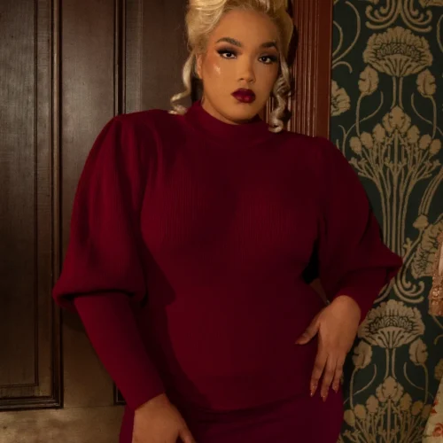 Victorian Cycling Pullover Sweater In Crimson -Elegant Ladies Wear Crimson Bicylce Sweater 5