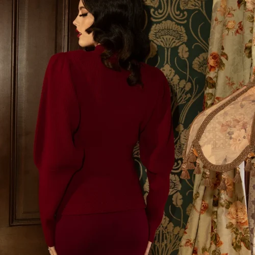 Victorian Cycling Pullover Sweater In Crimson -Elegant Ladies Wear Crimson Bicylce Sweater 6