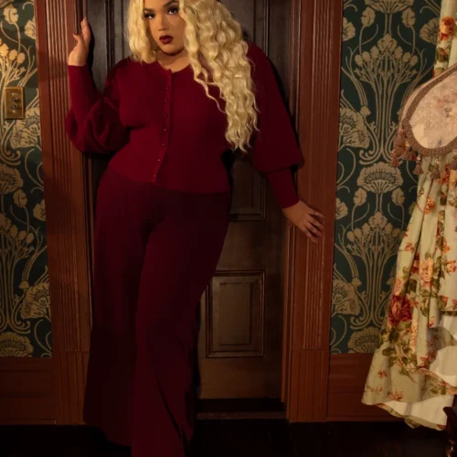 Black Widow Palazzo Pants In Oxblood 20 Black Widow Palazzo Pants In Oxblood -Elegant Ladies Wear Crimson Pants 1