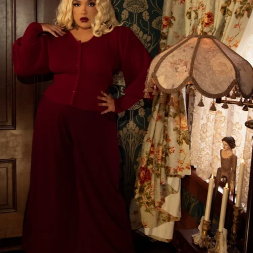 Black Widow Palazzo Pants In Oxblood 22 Black Widow Palazzo Pants In Oxblood -Elegant Ladies Wear Crimson Pants 3