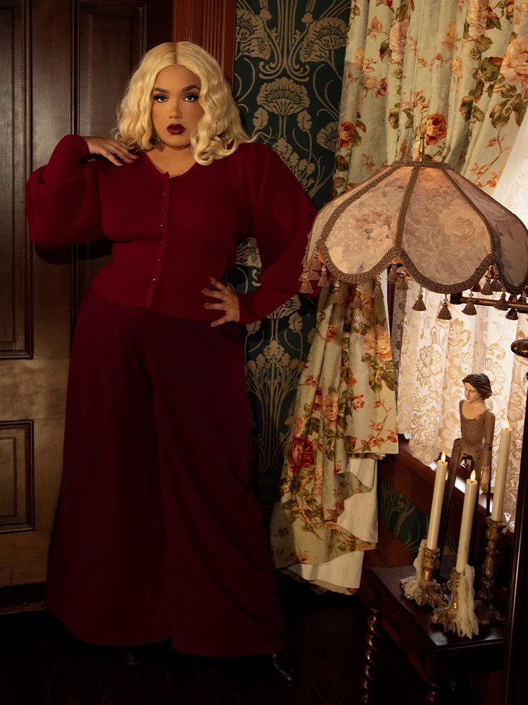 Black Widow Palazzo Pants In Oxblood 7 Black Widow Palazzo Pants In Oxblood - Image 5