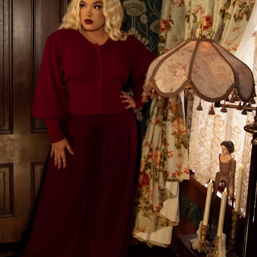 Black Widow Palazzo Pants In Oxblood 21 Black Widow Palazzo Pants In Oxblood -Elegant Ladies Wear Crimson Pants 4