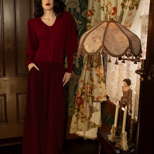 Black Widow Palazzo Pants In Oxblood 23 Black Widow Palazzo Pants In Oxblood -Elegant Ladies Wear Crimson Pants 8