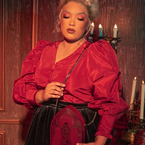 FINAL SALE - Taffeta Edwardian Blouse In Crimson Red -Elegant Ladies Wear Crimson Peak Ghost Bag 4