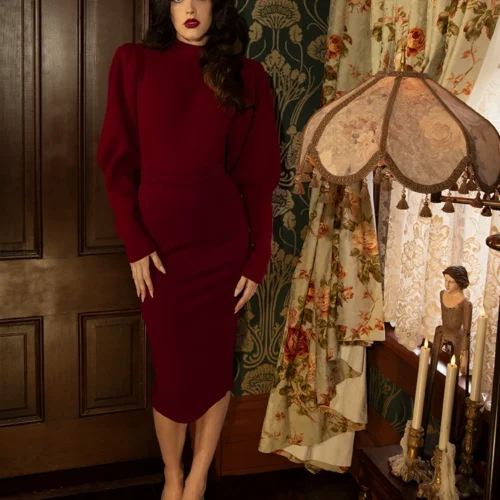 Vamp Pencil Skirt In Oxblood 36 Vamp Pencil Skirt In Oxblood -Elegant Ladies Wear Crimson Pencil Skirt 14