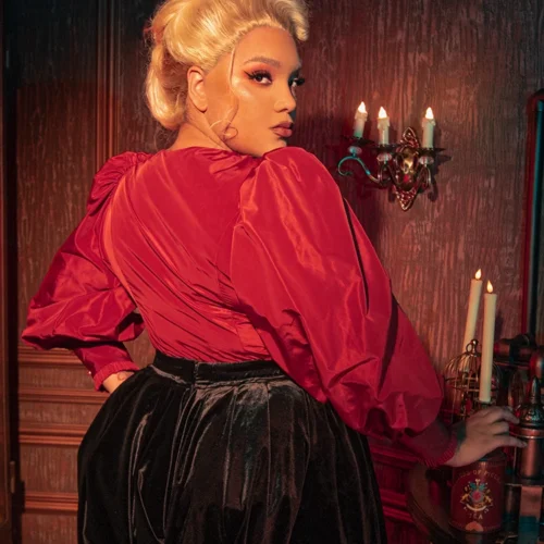 FINAL SALE - Taffeta Edwardian Blouse In Crimson Red -Elegant Ladies Wear Crimson Tafetta Top 2