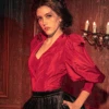FINAL SALE - Taffeta Edwardian Blouse In Crimson Red -Elegant Ladies Wear Crimson Tafetta Top 8