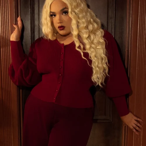 Victorian Knit Cardigan In Crimson 17 Victorian Knit Cardigan In Crimson -Elegant Ladies Wear Crimson Victorian Button Up 1