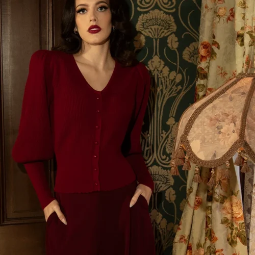 Victorian Knit Cardigan In Crimson 19 Victorian Knit Cardigan In Crimson -Elegant Ladies Wear Crimson Victorian Button Up 10