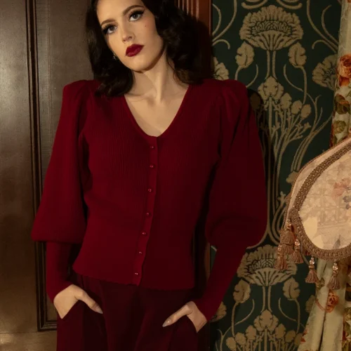 Victorian Knit Cardigan In Crimson 22 Victorian Knit Cardigan In Crimson -Elegant Ladies Wear Crimson Victorian Button Up 11