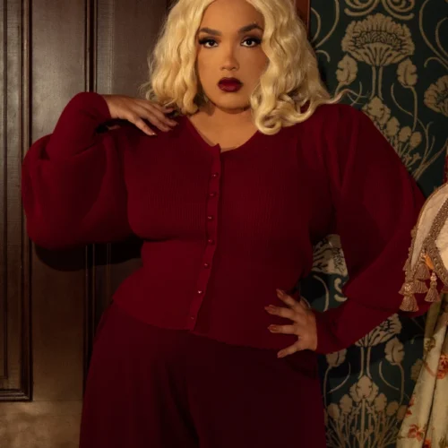 Victorian Knit Cardigan In Crimson