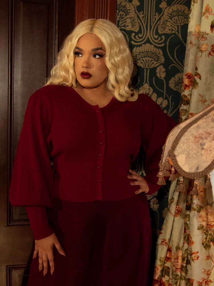 Victorian Knit Cardigan In Crimson 7 Victorian Knit Cardigan In Crimson - Image 5