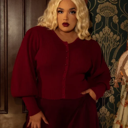 Victorian Knit Cardigan In Crimson 16 Victorian Knit Cardigan In Crimson -Elegant Ladies Wear Crimson Victorian Button Up 5