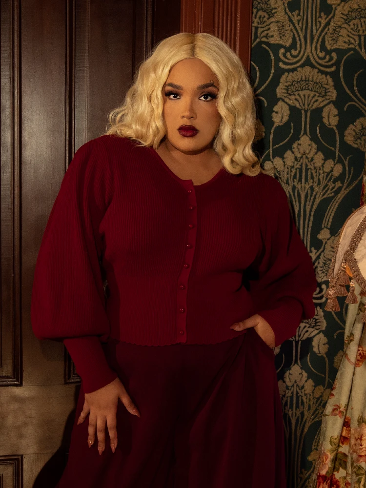 Victorian Knit Cardigan In Crimson 5 Victorian Knit Cardigan In Crimson - Image 3