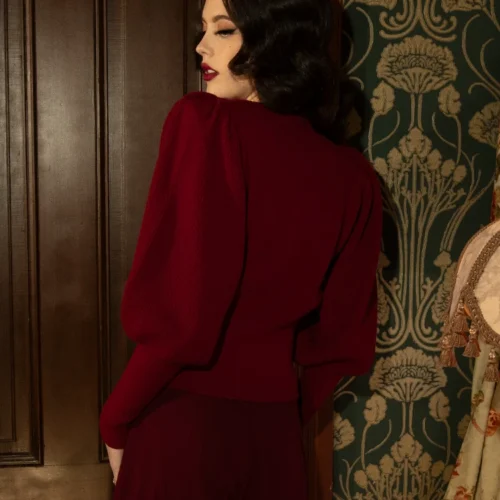 Victorian Knit Cardigan In Crimson 24 Victorian Knit Cardigan In Crimson -Elegant Ladies Wear Crimson Victorian Button Up 6