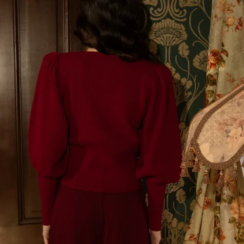 Victorian Knit Cardigan In Crimson 25 Victorian Knit Cardigan In Crimson -Elegant Ladies Wear Crimson Victorian Button Up 7