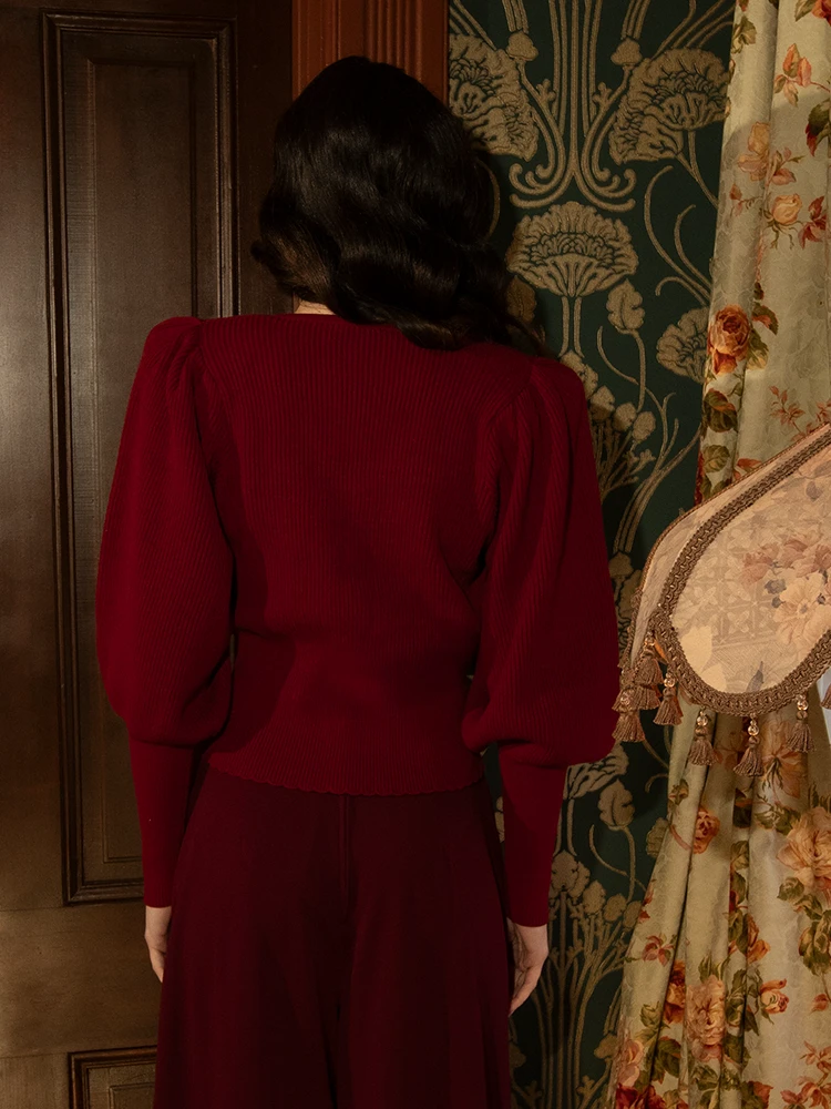 Victorian Knit Cardigan In Crimson 14 Victorian Knit Cardigan In Crimson - Image 12